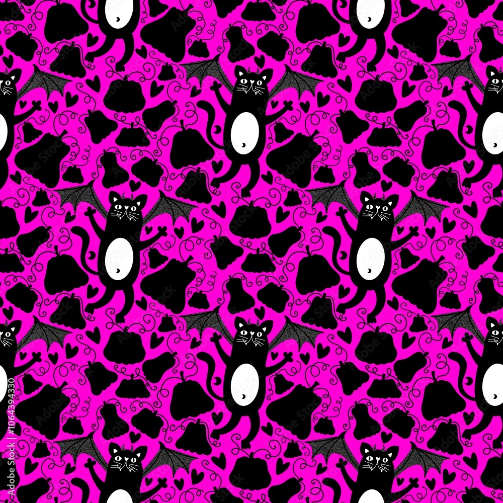Fototapeta premium Halloween animals seamless cute cats pattern for wrapping paper