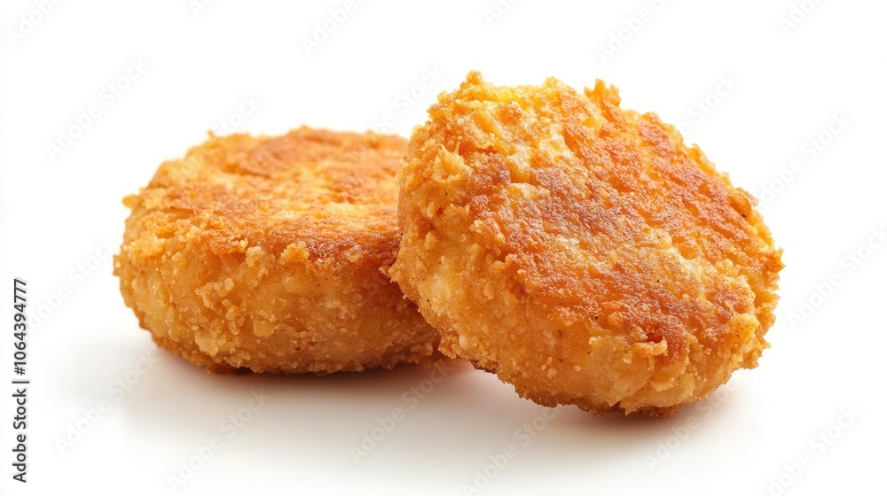 Crispy Golden Breaded Chicken Nuggets on White Background Crispy Golden Breaded Chicken Nuggets on White Background
