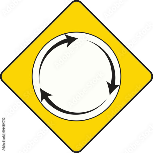Roundabout Road Sign Black in yellow background.