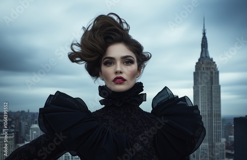 Portrait of a beautiful young female fashion model wearing designer clothes.