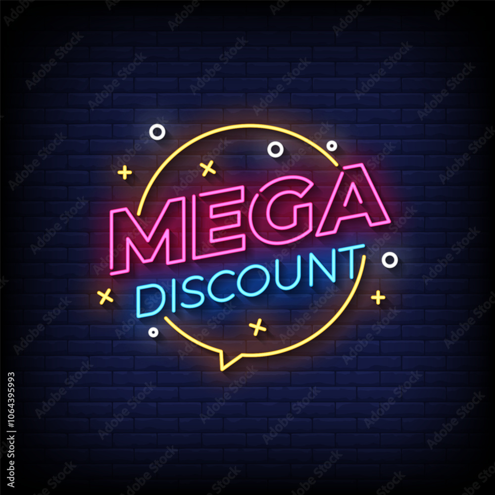 mega discount neon sign vector with brick wall background mega discount neon sign vector with brick wall background