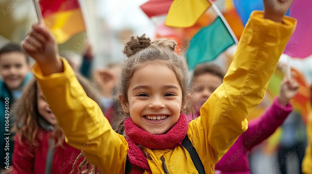 Children waving flags and cheering in Veterans Day parade, joyful expressions, colorful and vibrant, small-town pride, veterans day background, veterans day banner, Veterans Day Children waving flags and cheering in Veterans Day parade, joyful expressions, colorful and vibrant, small-town pride, veterans day background, veterans day banner, Veterans Day