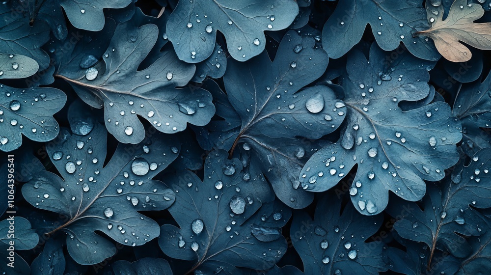 Hyperrealistic creepy nature wallpaper featuring close-up pattern of dark leaves with glistening water droplets, creating an eerie and atmospheric forest aesthetic ideal for unique nature-inspired bac Hyperrealistic creepy nature wallpaper featuring close-up pattern of dark leaves with glistening water droplets, creating an eerie and atmospheric forest aesthetic ideal for unique nature-inspired bac