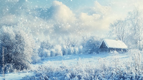 Exquisite winter landscape art, featuring a serene and detailed scene of snow-covered trees, frosty air, and the quiet beauty of the cold season.