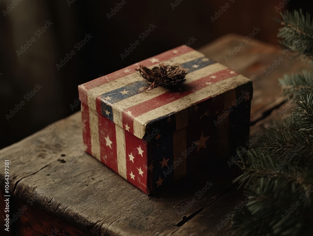Obraz premium Vintage Gift Box with Patriotic Design.