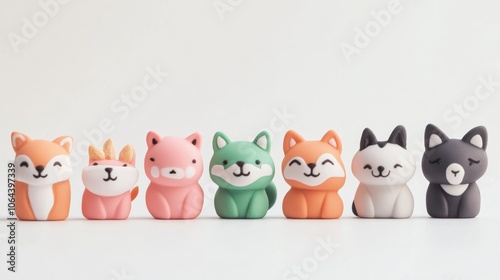 Cute animal figurines, white isolate background