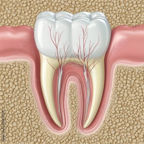 Dental anatomy of a tooth with roots. photo