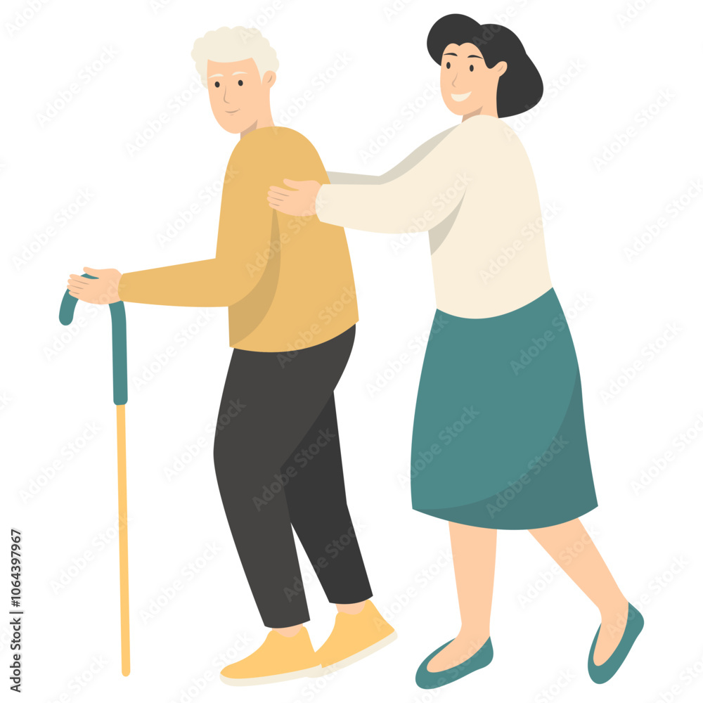 Volunteers Character with Old People. Care and Helping. Flat Vector Illustration. Volunteers Character with Old People. Care and Helping. Flat Vector Illustration.