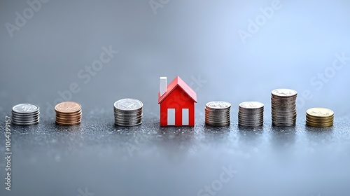 Conceptual image representing real estate investment strategies financial planning and wealth building  Coins and a small house model symbolize the concepts of property investment asset growth