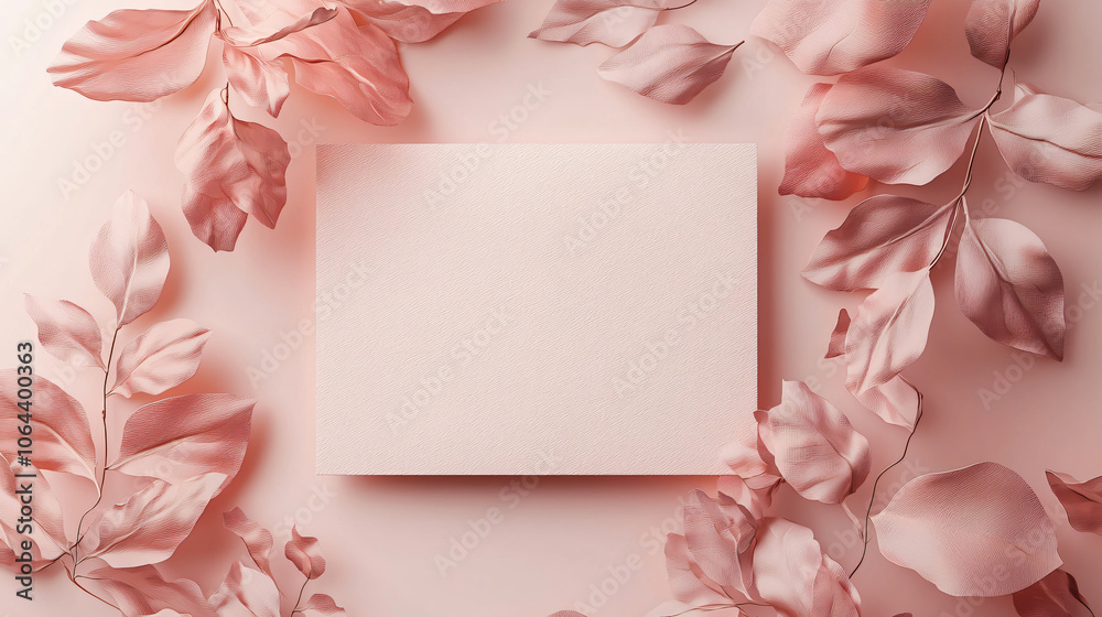 Isolated Blank Card with Pink Cherry Blossoms and Soft Tones for Feminine Invitations Isolated Blank Card with Pink Cherry Blossoms and Soft Tones for Feminine Invitations