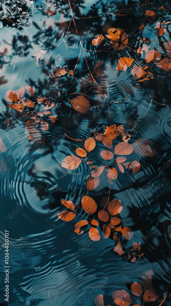 Autumn Leaves Floating on a Calm Water Surface Autumn Leaves Floating on a Calm Water Surface