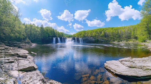 Shohola Falls panorama in the Poconos, Pennsylvania. Shohola Creek is a tributary of the Delaware River in the Poconos of eastern Pennsylvania in the United States  photo