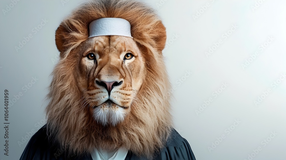 A Regal Lion Jurist Adorned in Judicial Robes and Powdered Wig A Whimsical Watercolor of a Majestic Animal Dressed in Refined Legal Attire A Regal Lion Jurist Adorned in Judicial Robes and Powdered Wig A Whimsical Watercolor of a Majestic Animal Dressed in Refined Legal Attire