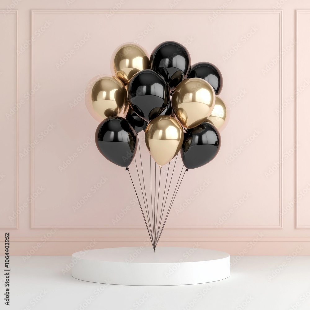 Fototapeta premium Celebrate black friday with stunning black and gold balloon decorations for festive events