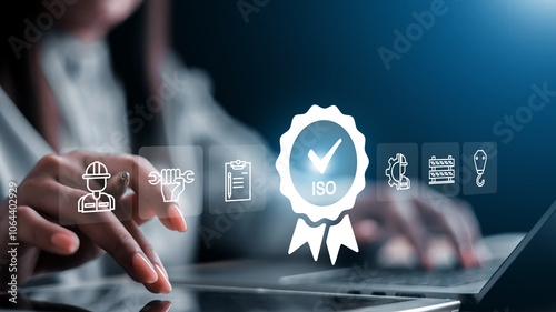 ISO standards quality control, assurance and warranty business technology concept. ISO Standard certification.