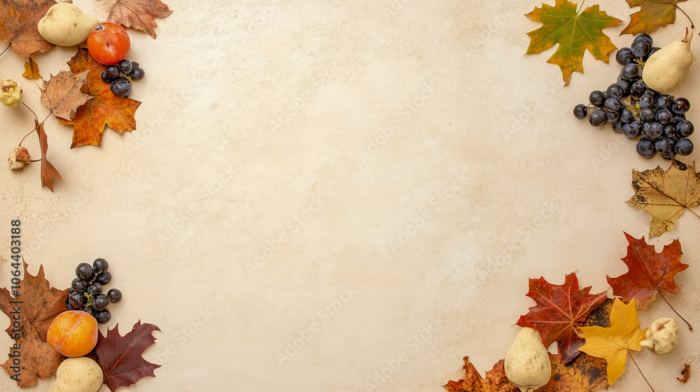 Autumn background from fallen leaves and fruits with vintage pla Autumn background from fallen leaves and fruits with vintage pla