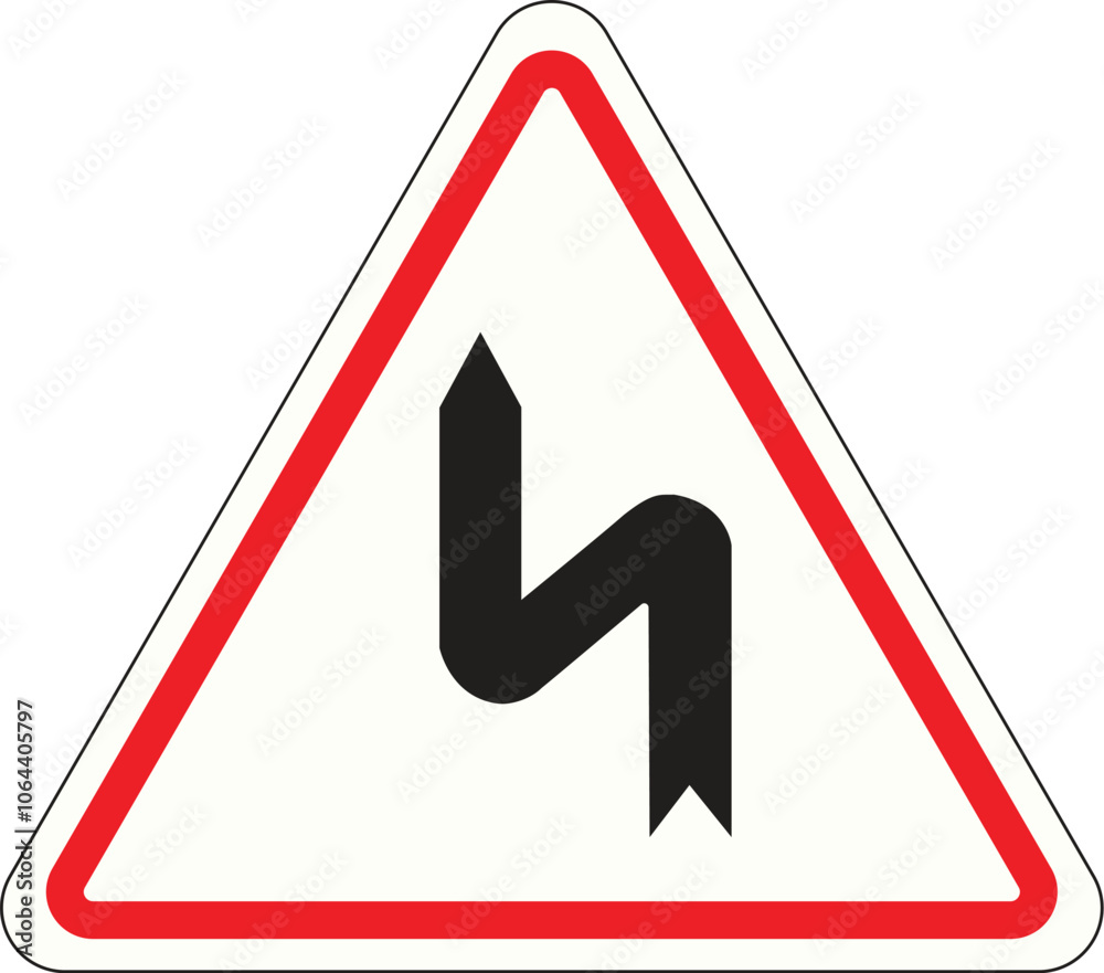 Vector graphic of warning of a double bend ahead road sign. Vector graphic of warning of a double bend ahead road sign.