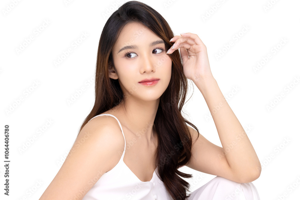 Studio shot Beautiful young Asian woman with clean fresh skin PNG file format transparent background. Studio shot Beautiful young Asian woman with clean fresh skin PNG file format transparent background.