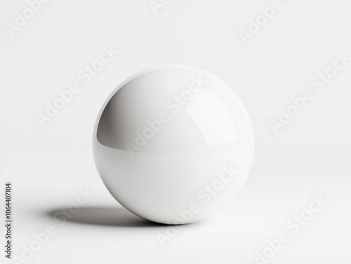 A glossy white sphere on a clean white background, perfect for modern design projects or as a minimalist decoration piece. photo