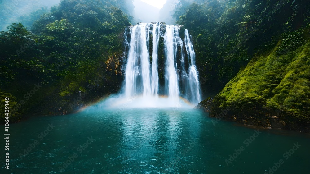 Fototapeta premium Majestic Waterfall in Lush Rainforest