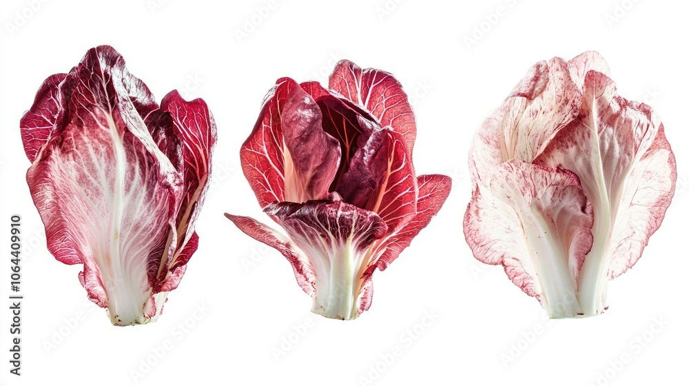 Fresh Radicchio Varieties on White Background Fresh Radicchio Varieties on White Background