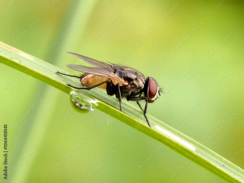 house fly on green leaf with blur background house fly on green leaf with blur background