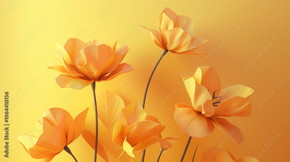 Delicate orange tulips in full bloom against a warm, soft yellow background Delicate orange tulips in full bloom against a warm, soft yellow background