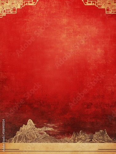 Chinese Style Golden Border Red Background photo