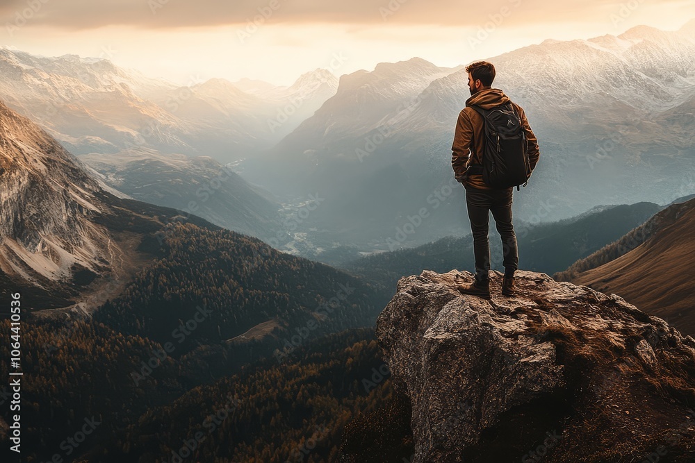 Fototapeta premium The adventure lifestyle comes alive during a thrilling hike in the mountains.
