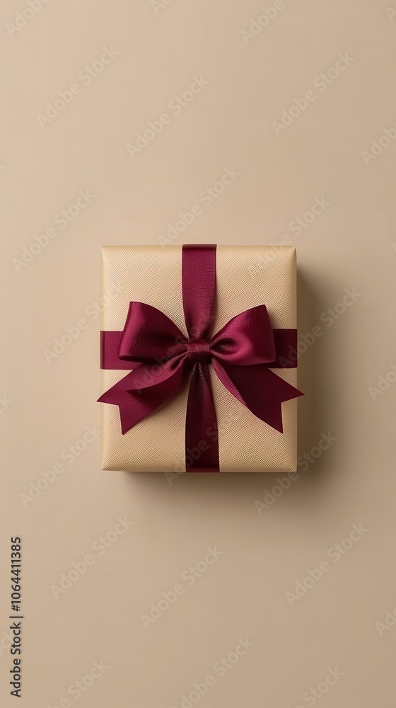 Gift Box with Burgundy Ribbon. Gift Box with Burgundy Ribbon.