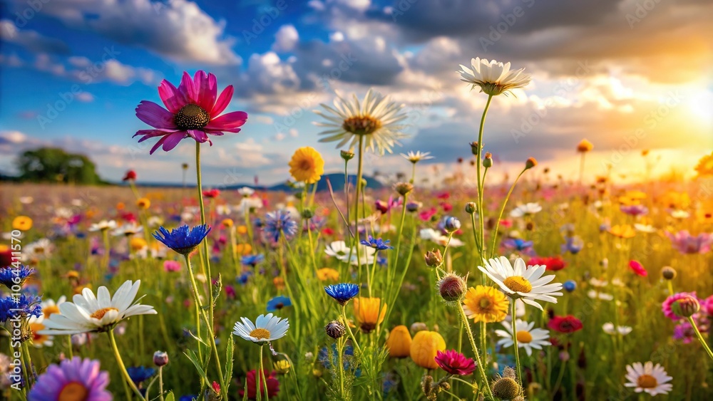 A Field of Wildflowers Swaying in the Breeze, soft, colorful A Field of Wildflowers Swaying in the Breeze, soft, colorful