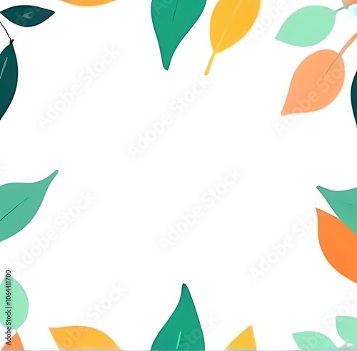 a colorful floral border with leaves and a place for text, a white background with a green leaf on it, a white background with leaves and a white background