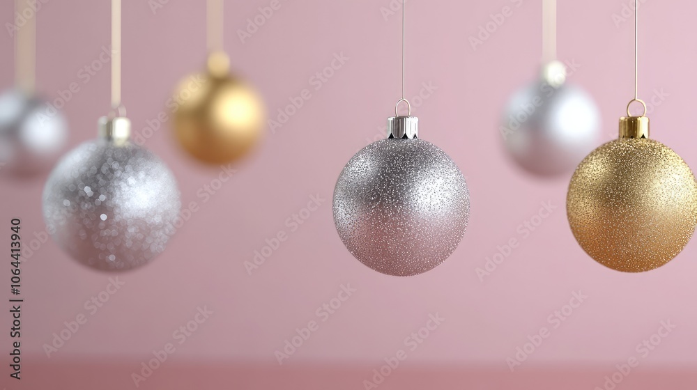 Fototapeta premium Elegant Christmas Ornaments Hanging on Soft Background