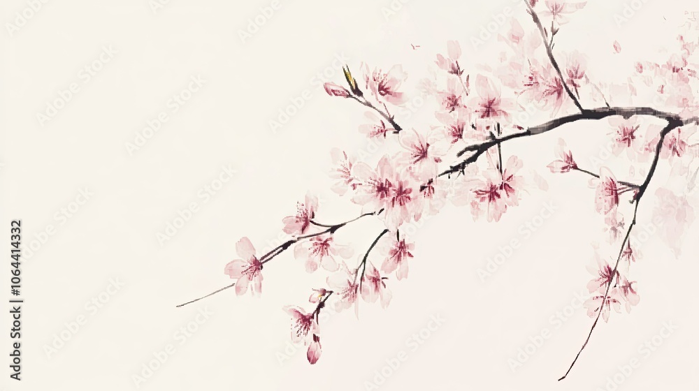 Fototapeta premium Cherry Blossom Branch in Soft Pastel Colors