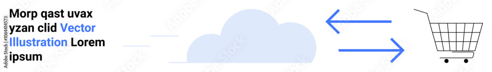 Cloud icon connected to a shopping cart with double-sided blue arrows. Ideal for e-commerce solutions, cloud-based services, online shopping, data synchronization, retail technology, digital Cloud icon connected to a shopping cart with double-sided blue arrows. Ideal for e-commerce solutions, cloud-based services, online shopping, data synchronization, retail technology, digital