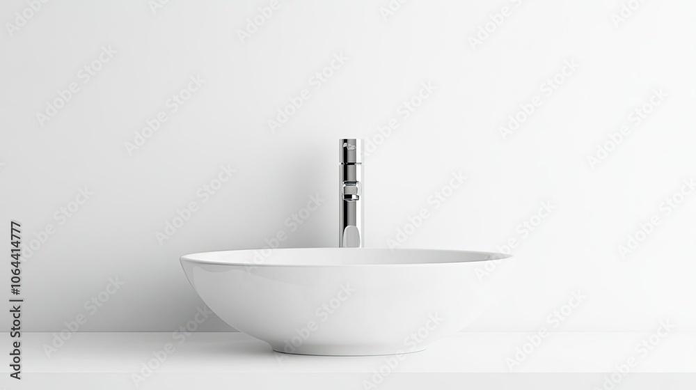Modern White Sink on Minimalist Countertop Modern White Sink on Minimalist Countertop