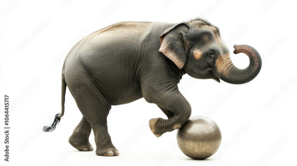Obraz premium Playful Elephant Balancing on a Sphere