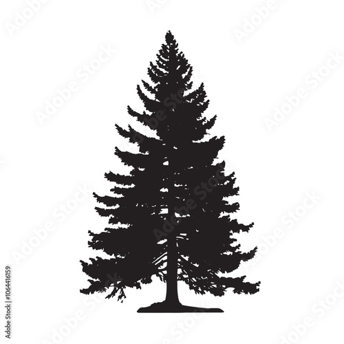 Black silhouette of a Pine Tree isolated white