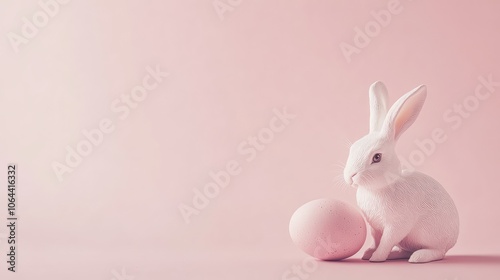 Whimsical Pink Bunny with Egg on Soft Background