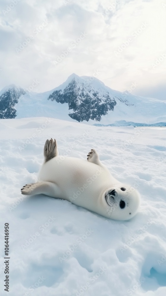 Seal resting on snow in a tranquil landscape Seal resting on snow in a tranquil landscape