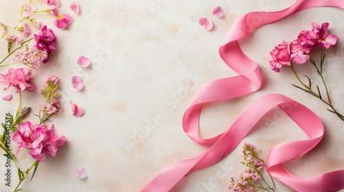 Elegant Pink Flowers and Ribbon Decor Background