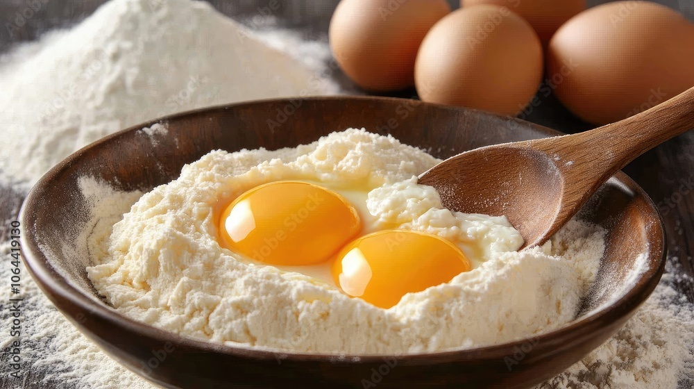 Fresh Ingredients for Baking with Eggs and Flour Fresh Ingredients for Baking with Eggs and Flour