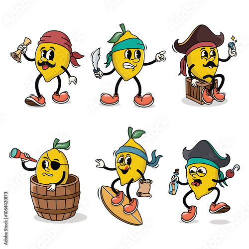 Set of Traditional Lemon Cartoon Illustration with Varied Poses and Expressions