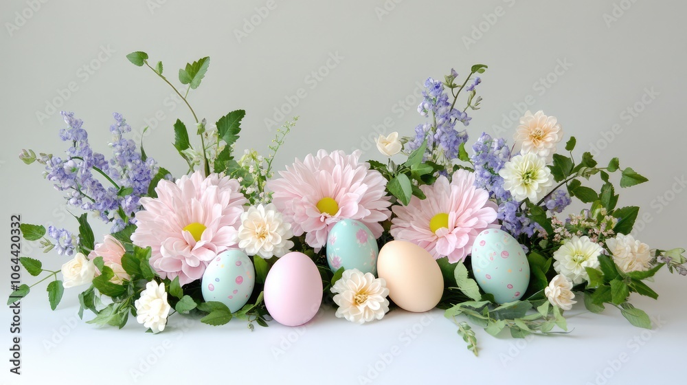 Colorful Easter Eggs with Flowers Arrangement Colorful Easter Eggs with Flowers Arrangement