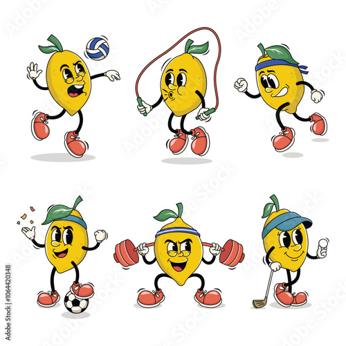 Set of Traditional Lemon Cartoon Illustration with Varied Poses and Expressions