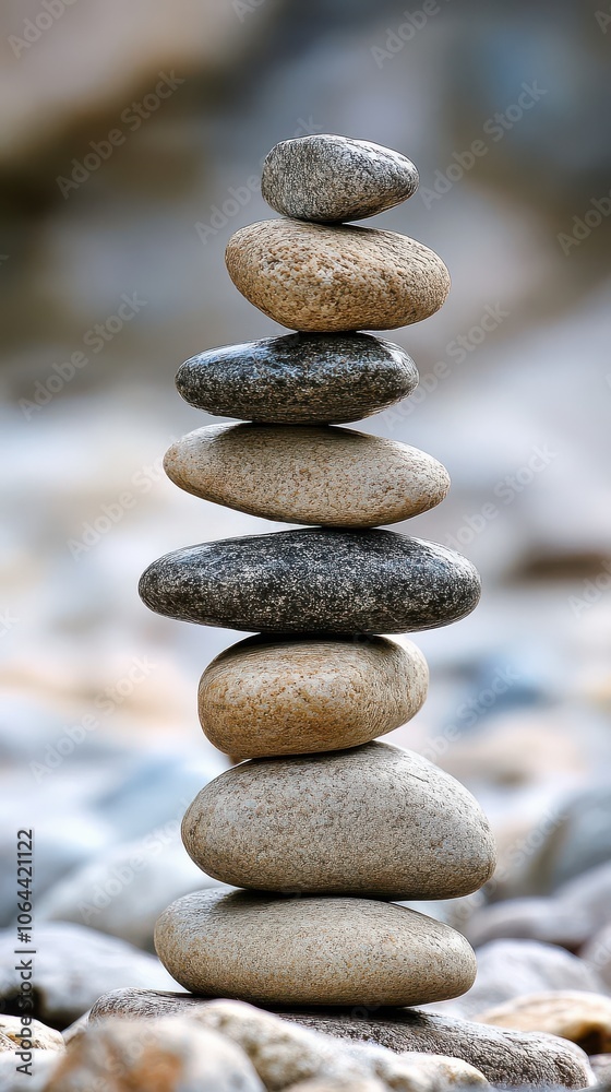 A beautifully balanced stack of stones, showcasing harmony and tranquility amidst a serene natural background. A beautifully balanced stack of stones, showcasing harmony and tranquility amidst a serene natural background.