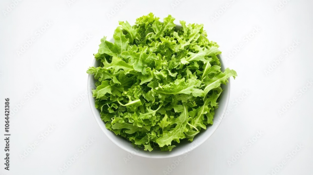 Fresh Green Lettuce in Bowl on White Background Fresh Green Lettuce in Bowl on White Background