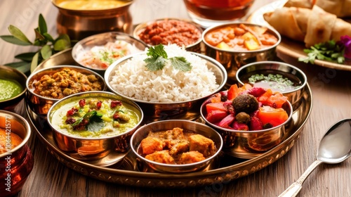 Explore a colorful indian thali featuring authentic dishes