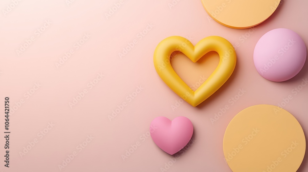 Colorful Shapes with Heart Motif on Soft Background Colorful Shapes with Heart Motif on Soft Background