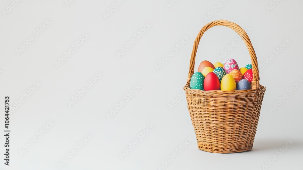 Colorful Easter Eggs in a Woven Basket Colorful Easter Eggs in a Woven Basket